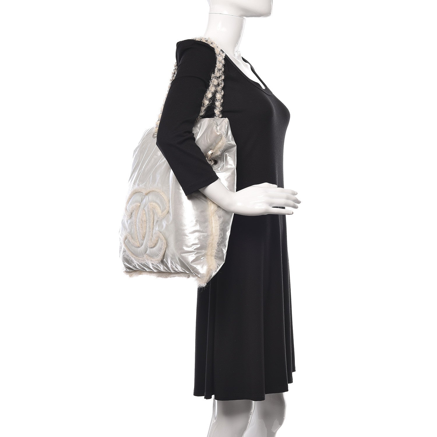 Chanel Vinyl Mohair Trimmed CC Bonbons Tote Silver 2 of 13