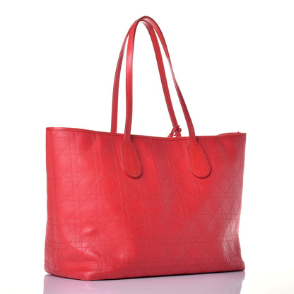 Christian Dior Coated Canvas Cannage Panarea Shopping Tote Red 5 of 17
