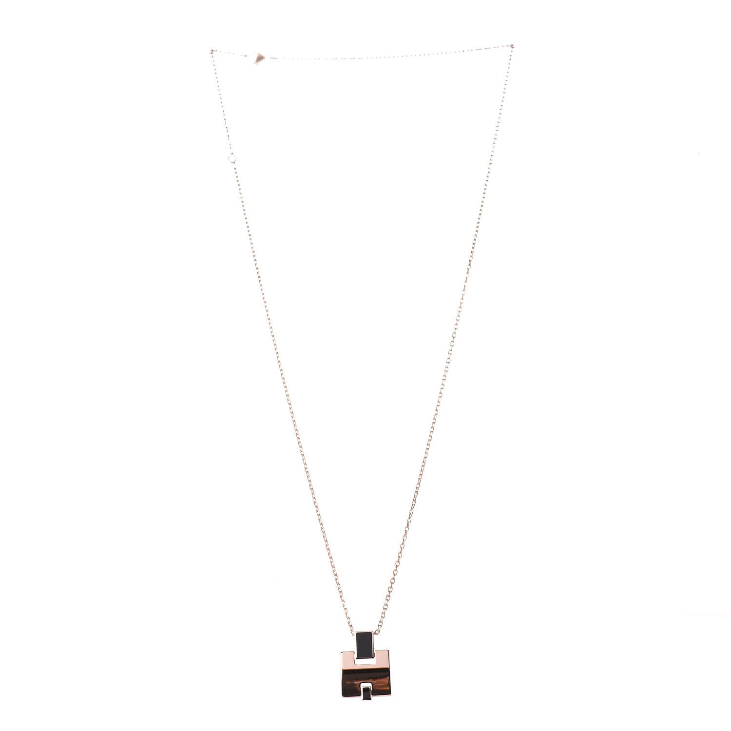 Hermes Rose Gold Plated Lacquered Eileen Pendant Necklace Black 3 of 6