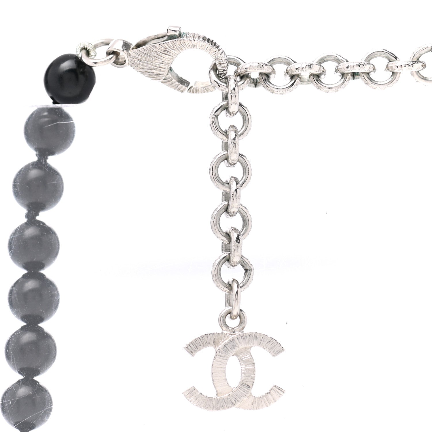 Chanel Baguette Crystal Beaded CC Long Necklace Black Silver 5 of 6