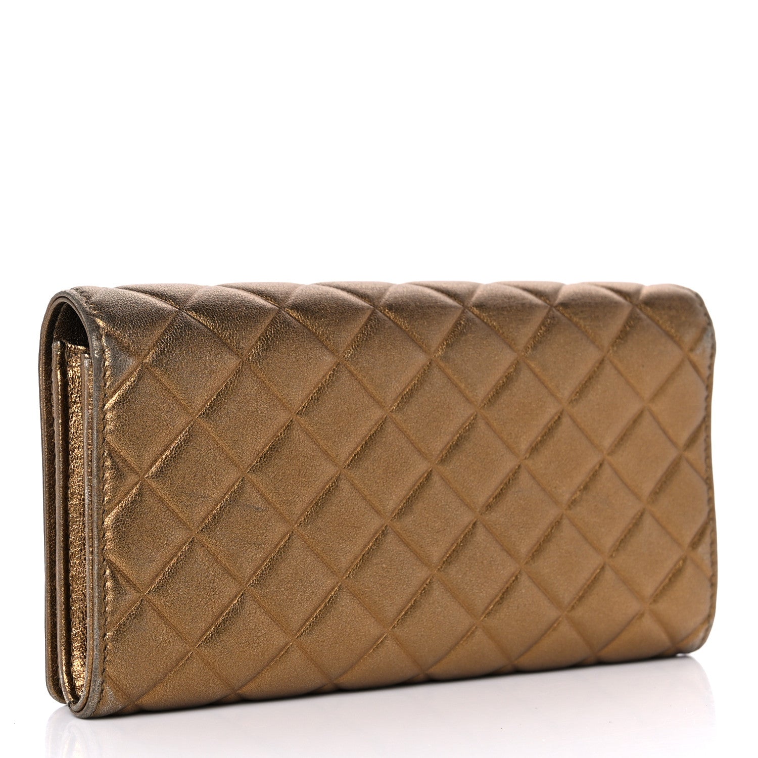 Chanel Metallic Lambskin Quilted Large Diamond CC Flap Wallet Dark Bronze 3 of 15