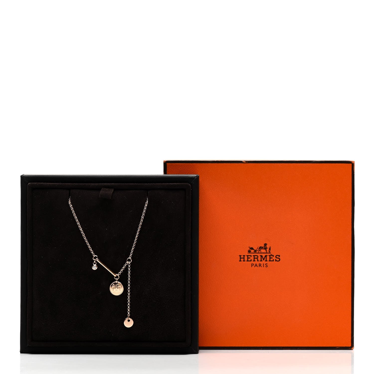 Hermes 18K Rose Gold Diamond PM Ex-Libris Pendant Necklace 5 of 5