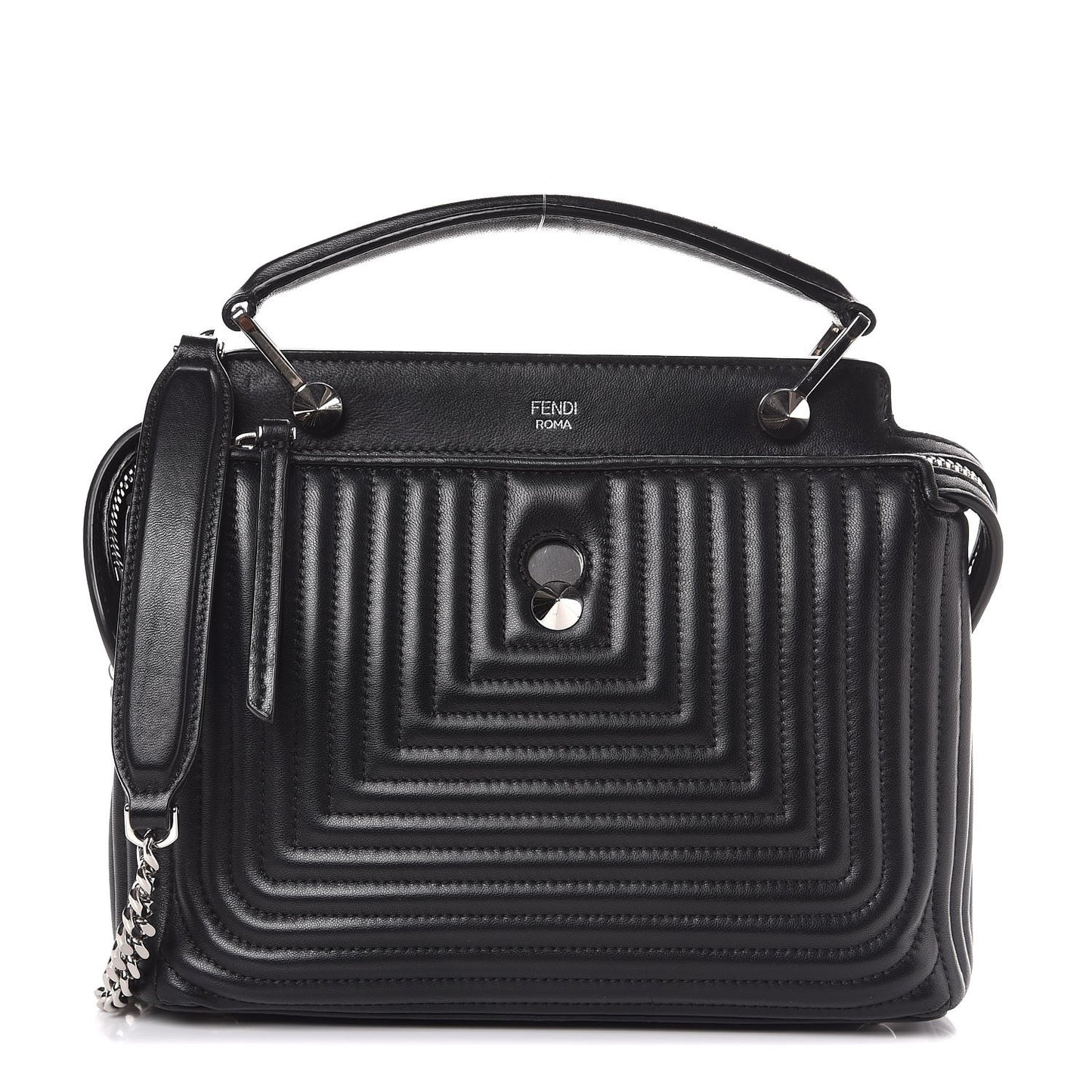 Shiny Nappa Trapuntata Small DotCom Click Top Handle Chain Satchel Black