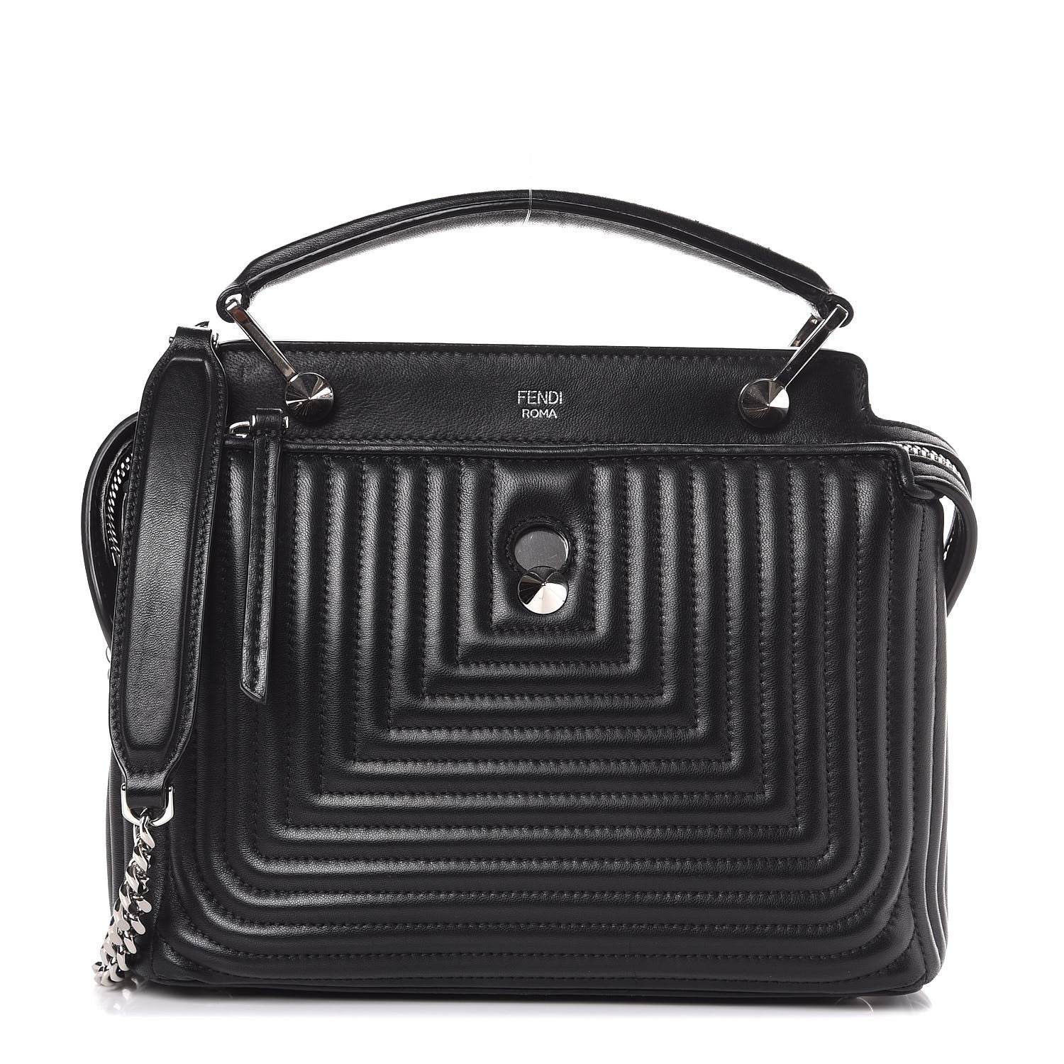 Fendi Shiny Nappa Trapuntata Small DotCom Click Top Handle Chain Satchel Black 1 of 9
