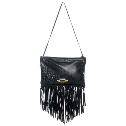 Jimmy Choo Leather Suede Fringe Tita Convertible Clutch Black 1 of 9
