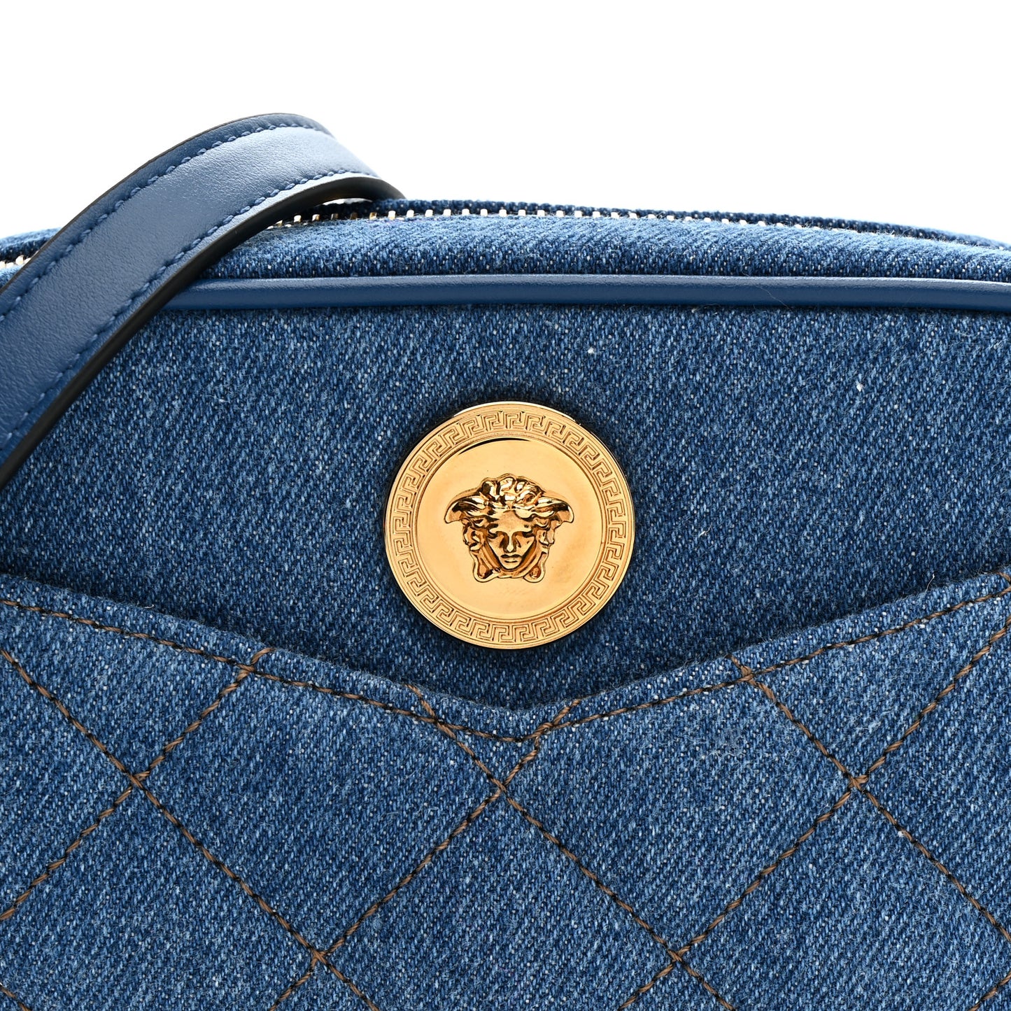 Denim Quilted La Medusa Camera Bag Blue
