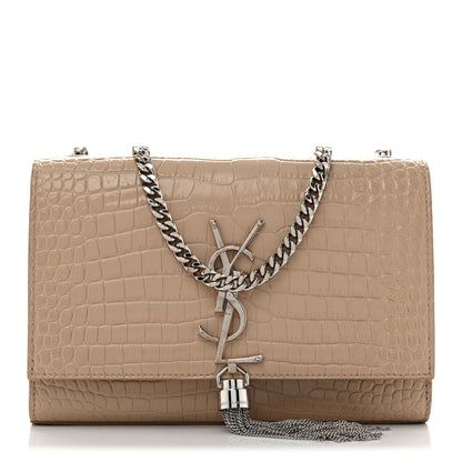 Saint Laurent Calfskin Crocodile Embossed Small Classic Monogram Kate Tassel Satchel Beige 1 of 11