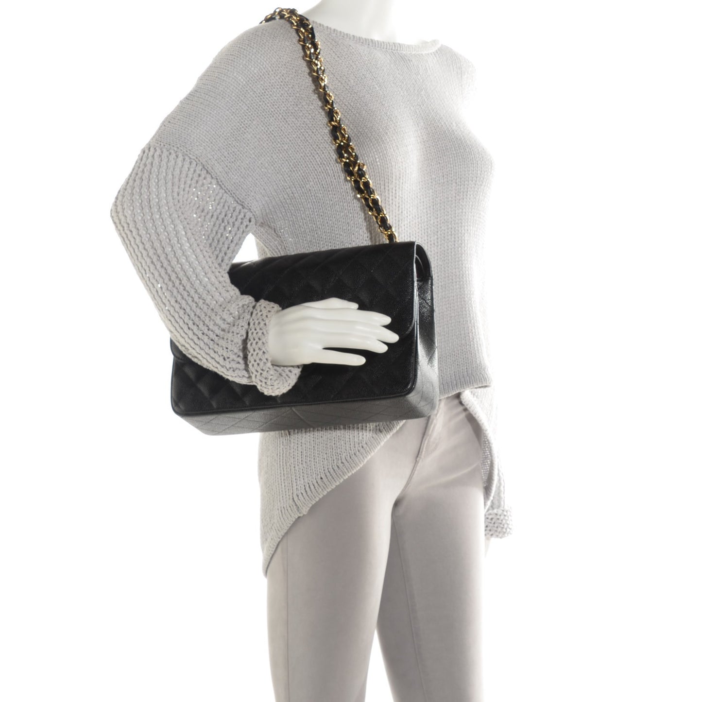 Caviar Quilted Jumbo Double Flap Black