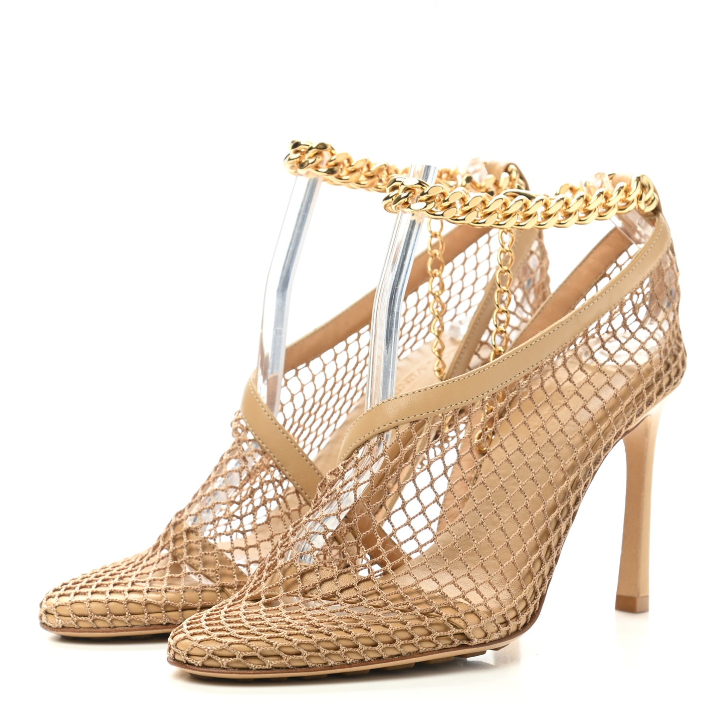 Mesh Nappa Chunky Chain Sandals 35 Beige Pony