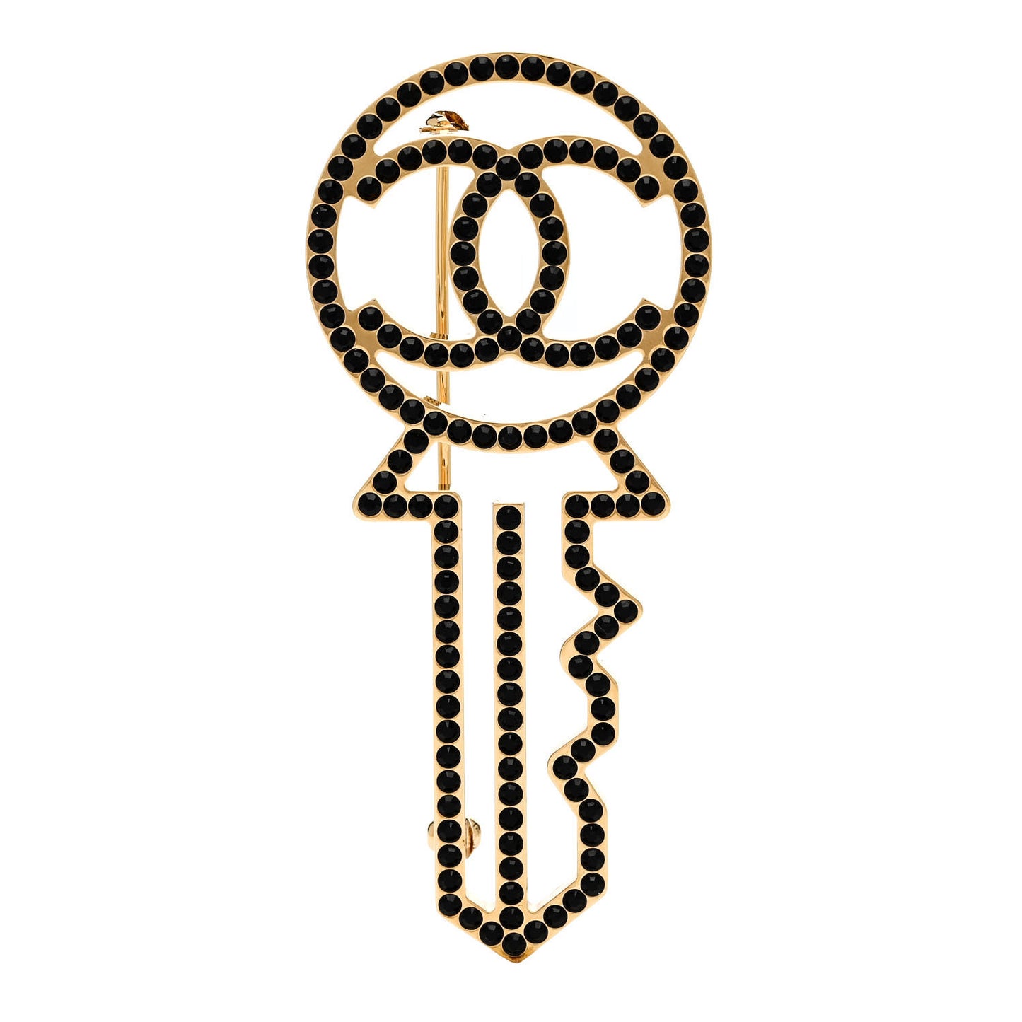 Crystal CC Key Brooch Black Gold