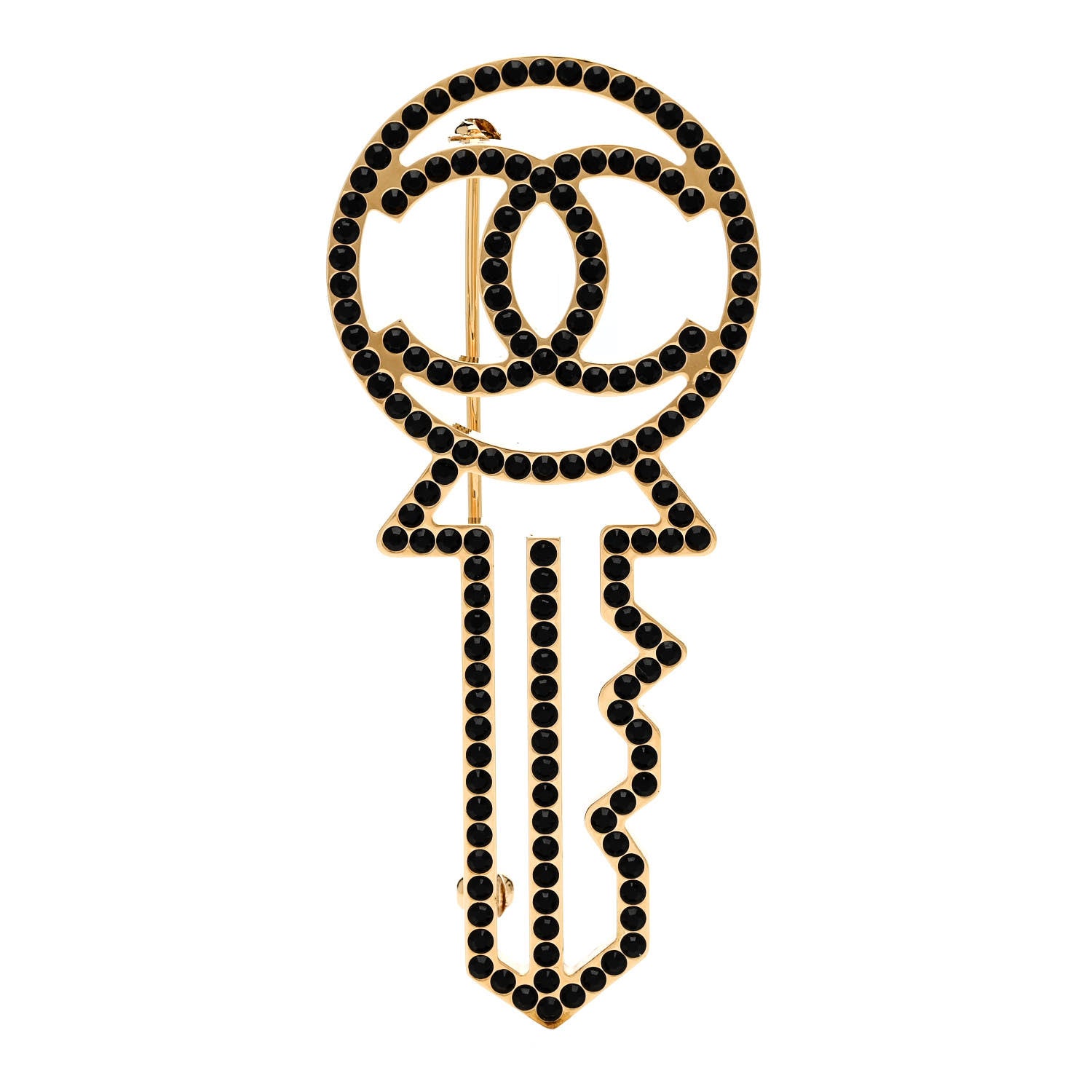Chanel Crystal CC Key Brooch Black Gold 1 of 3