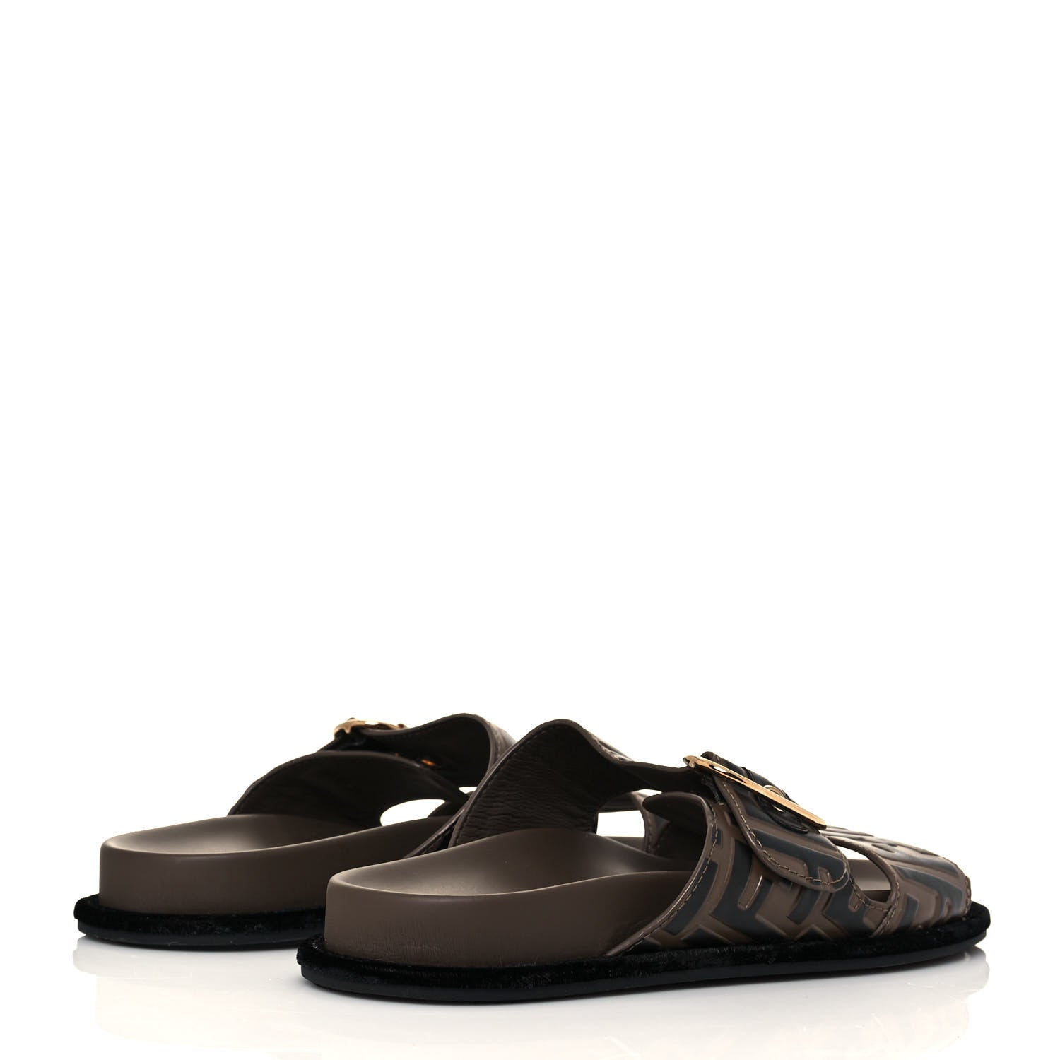 Fendi Calfskin FF Embossed Pearland Slide Sandals 37.5 Tobacco Moro 4 of 9