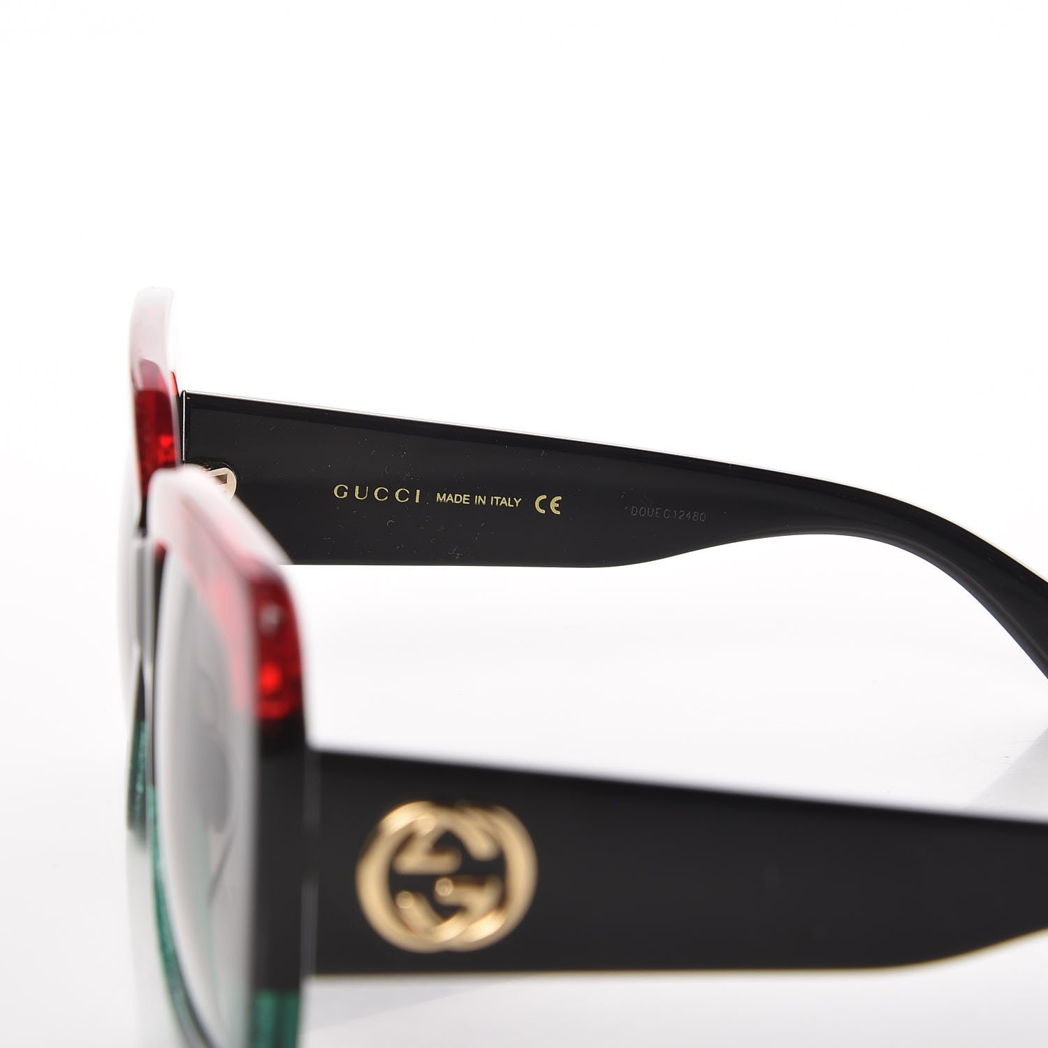 Gucci Square Frame GG0083S Sunglasses Glitter Red Black Green 5 of 6