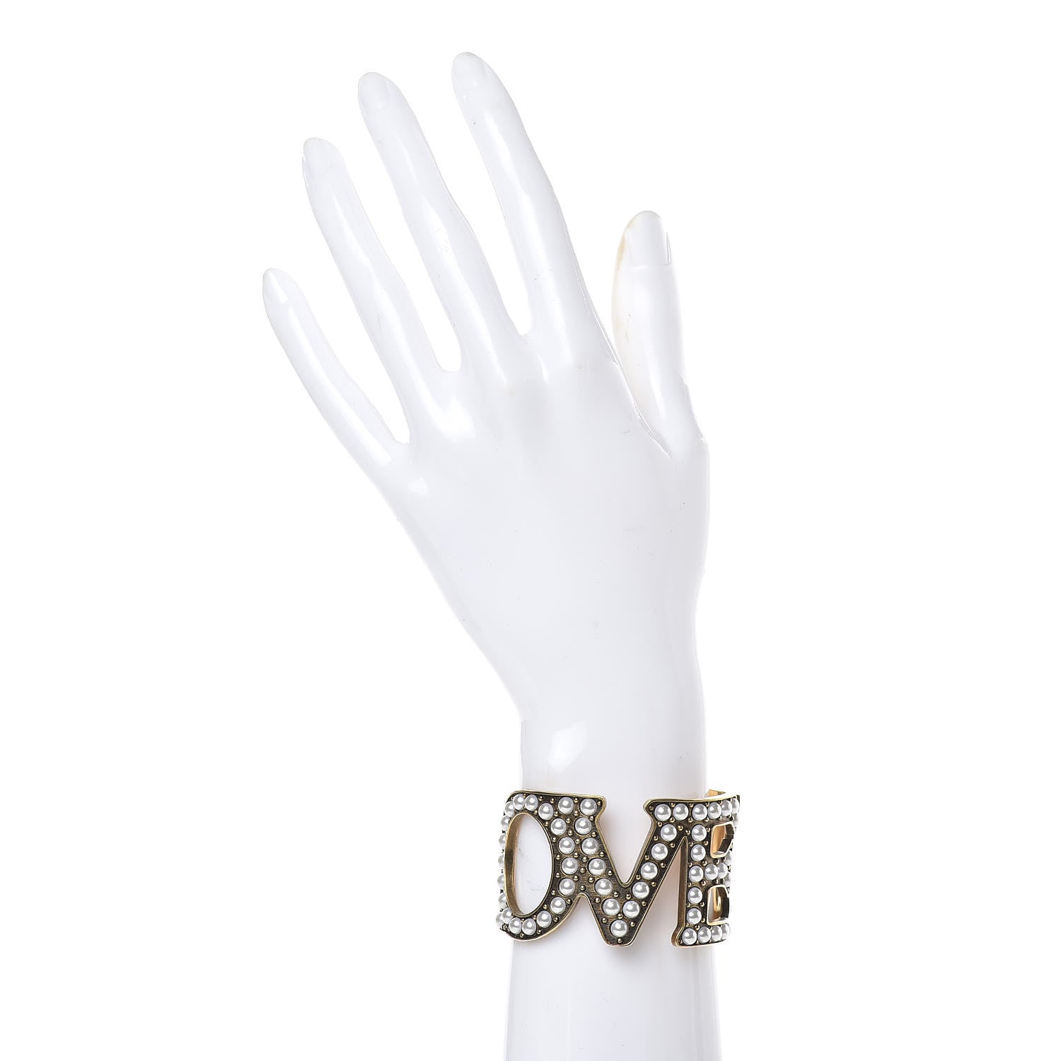Gucci Metal Pearl Loved Cuff Bracelet 16 Aged Gold 2 of 6