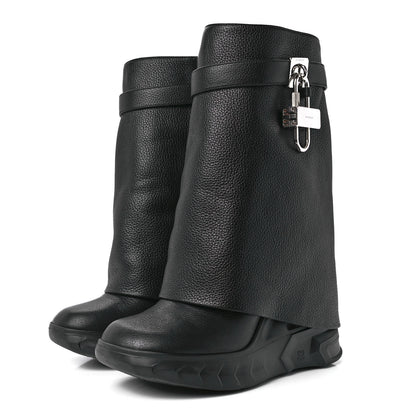 Givenchy Grained Calfskin Shark Lock Biker Ankle Boots 38 Black 3 of 10