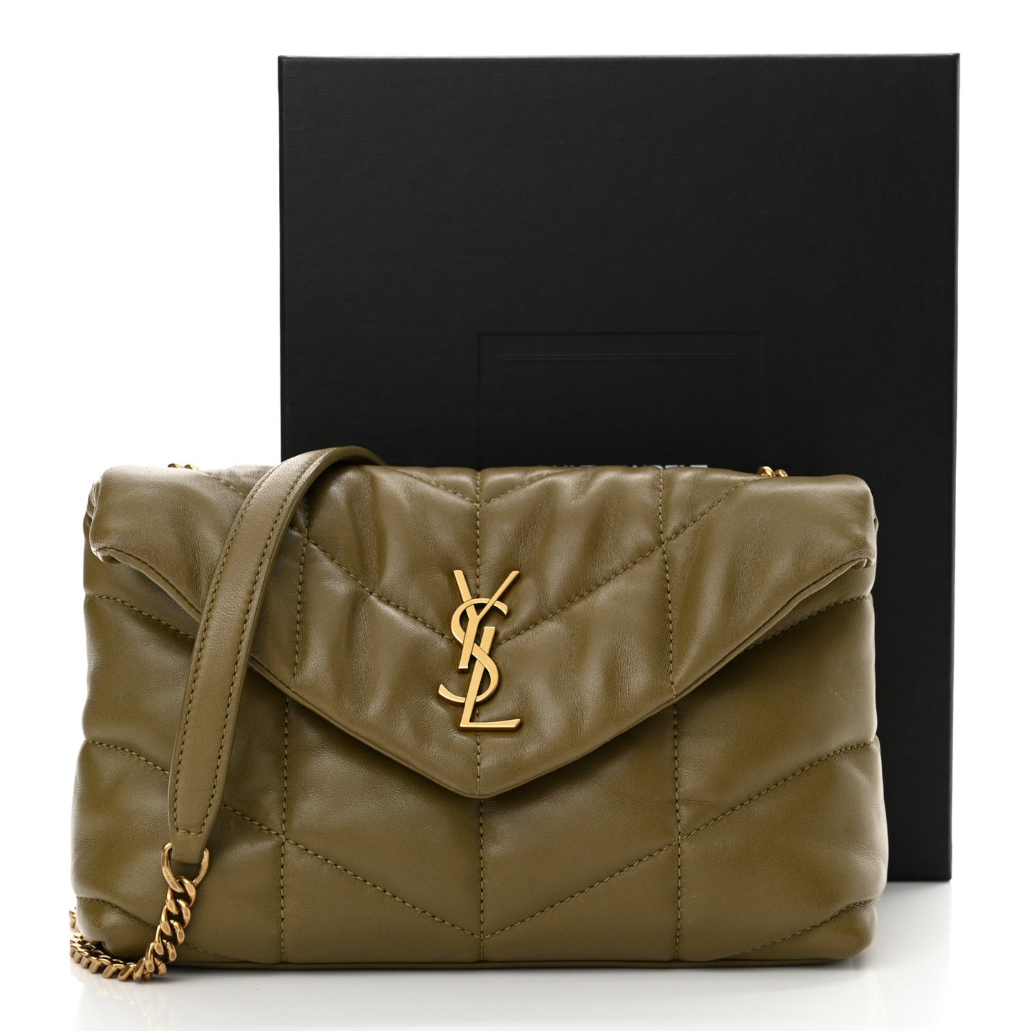 Lambskin Quilted Toy Loulou Puffer Monogram Chain Satchel Hazel Green