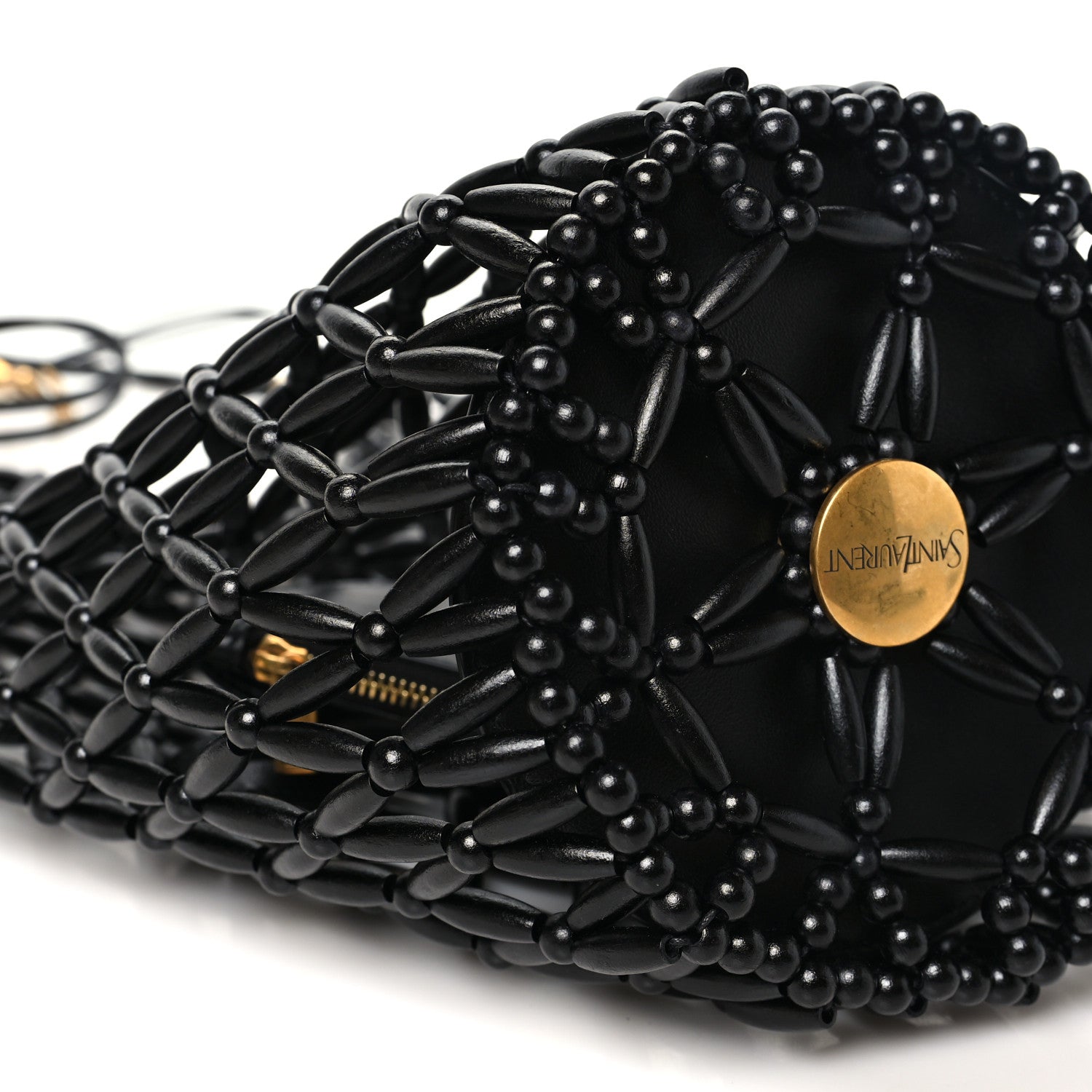 Saint Laurent Wood Beaded Hobo Bag Black 8 of 9