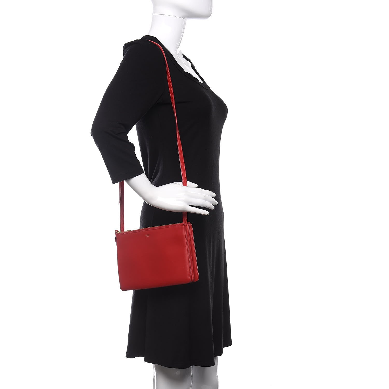 Celine Lambskin Small Trio Crossbody Bag Red 2 of 13
