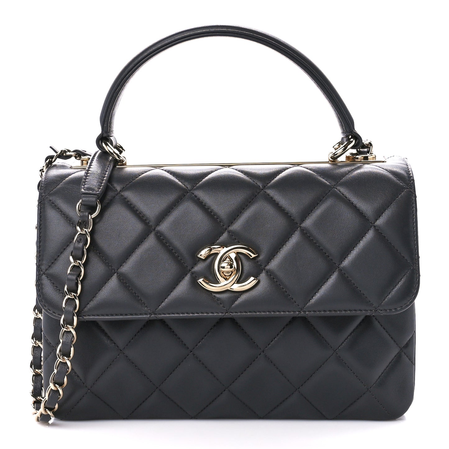 Lambskin Quilted Small Trendy CC Dual Handle Flap Bag Dark Grey