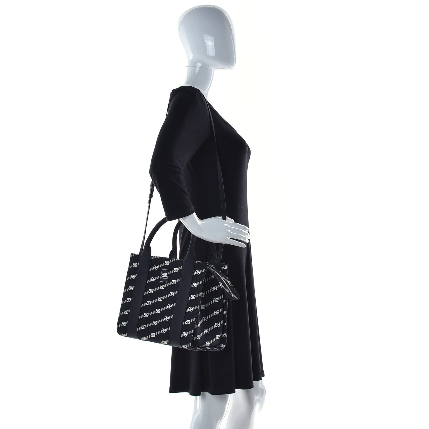 Cotton Canvas Diagonal BB Monogram Small Sharp Tote Black White