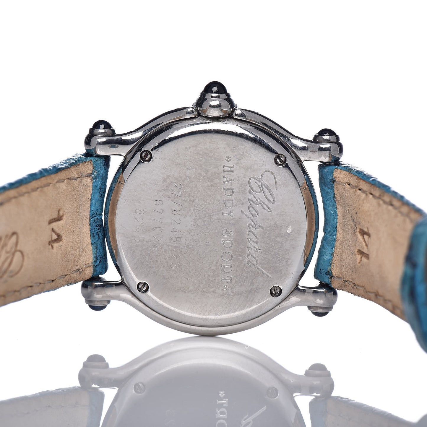 Stainless Steel Alligator 5 Diamond Blue Sapphire 26mm Happy Sport Quartz Watch