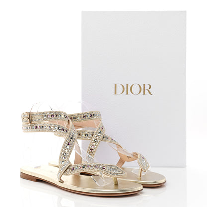 Christian Dior Metallic Cotton Embroidered Crystal Embellished Poison-D Sandal 37 Pale Gold 9 of 9