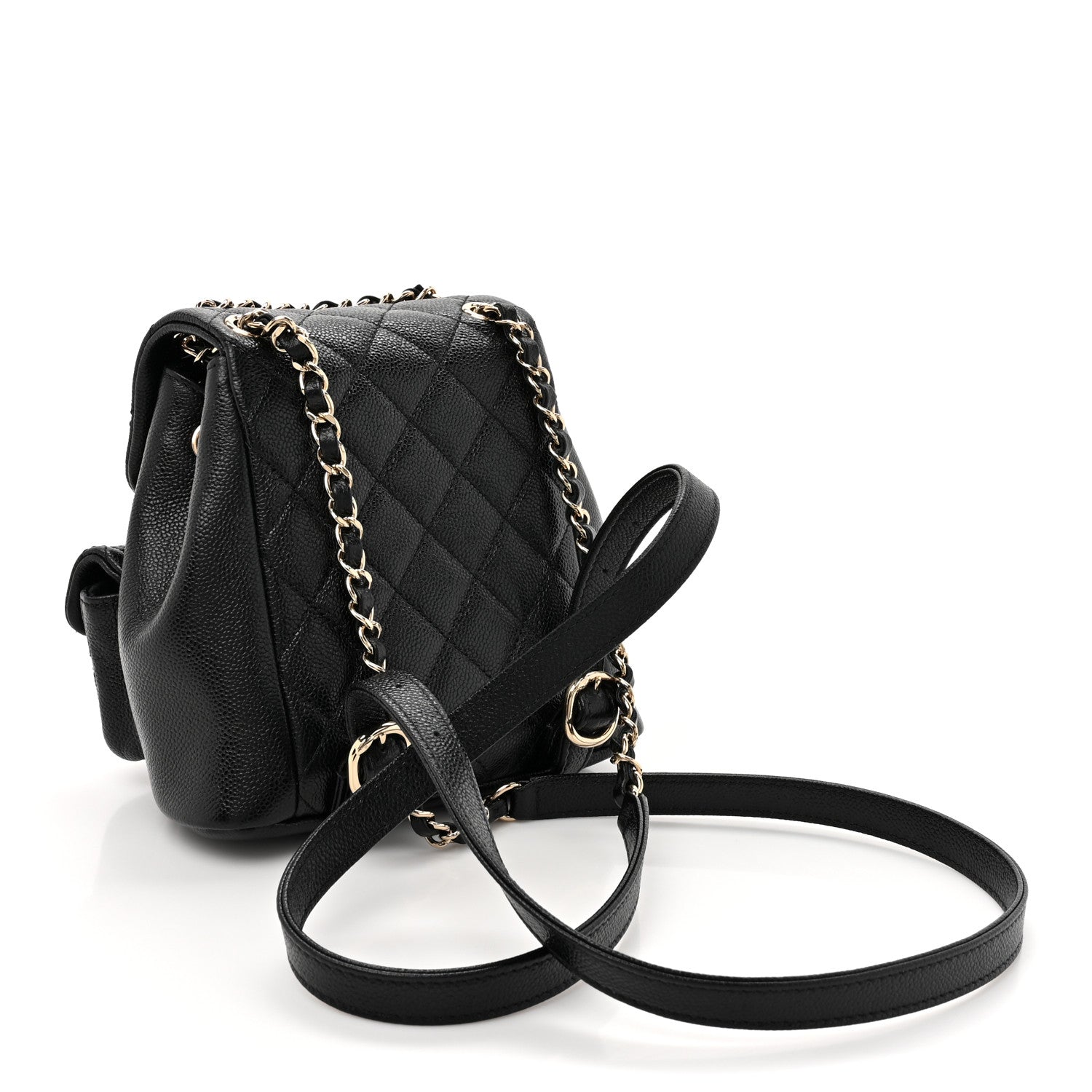 Chanel Shiny Caviar Quilted Small Duma Pockets Drawstring Backpack Black 2 of 10
