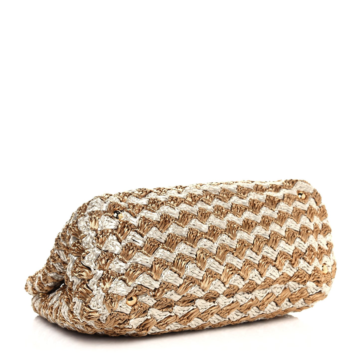 Raffia Crochet Bi-Color Tote Naturale Talco