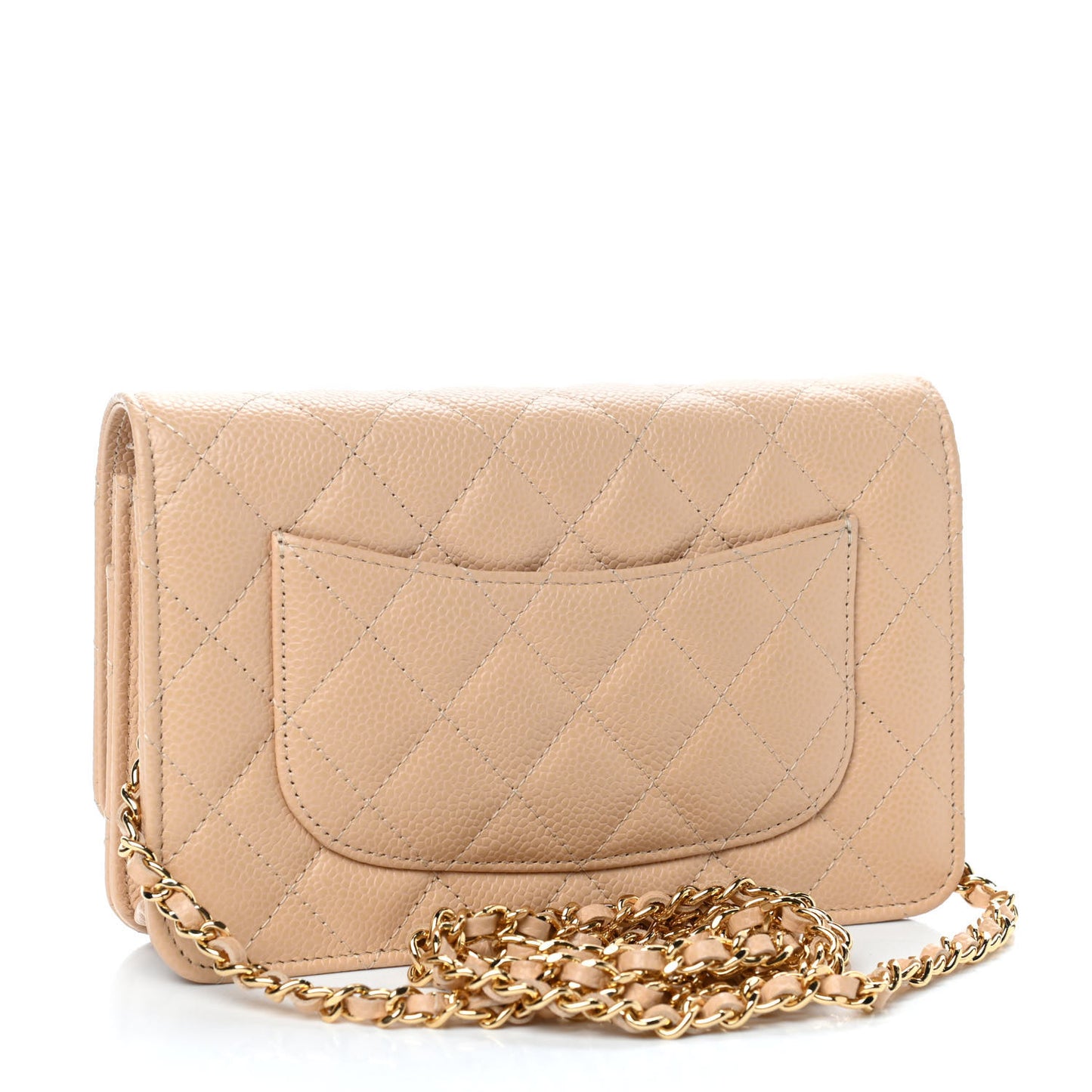 Caviar Quilted Wallet On Chain WOC Beige