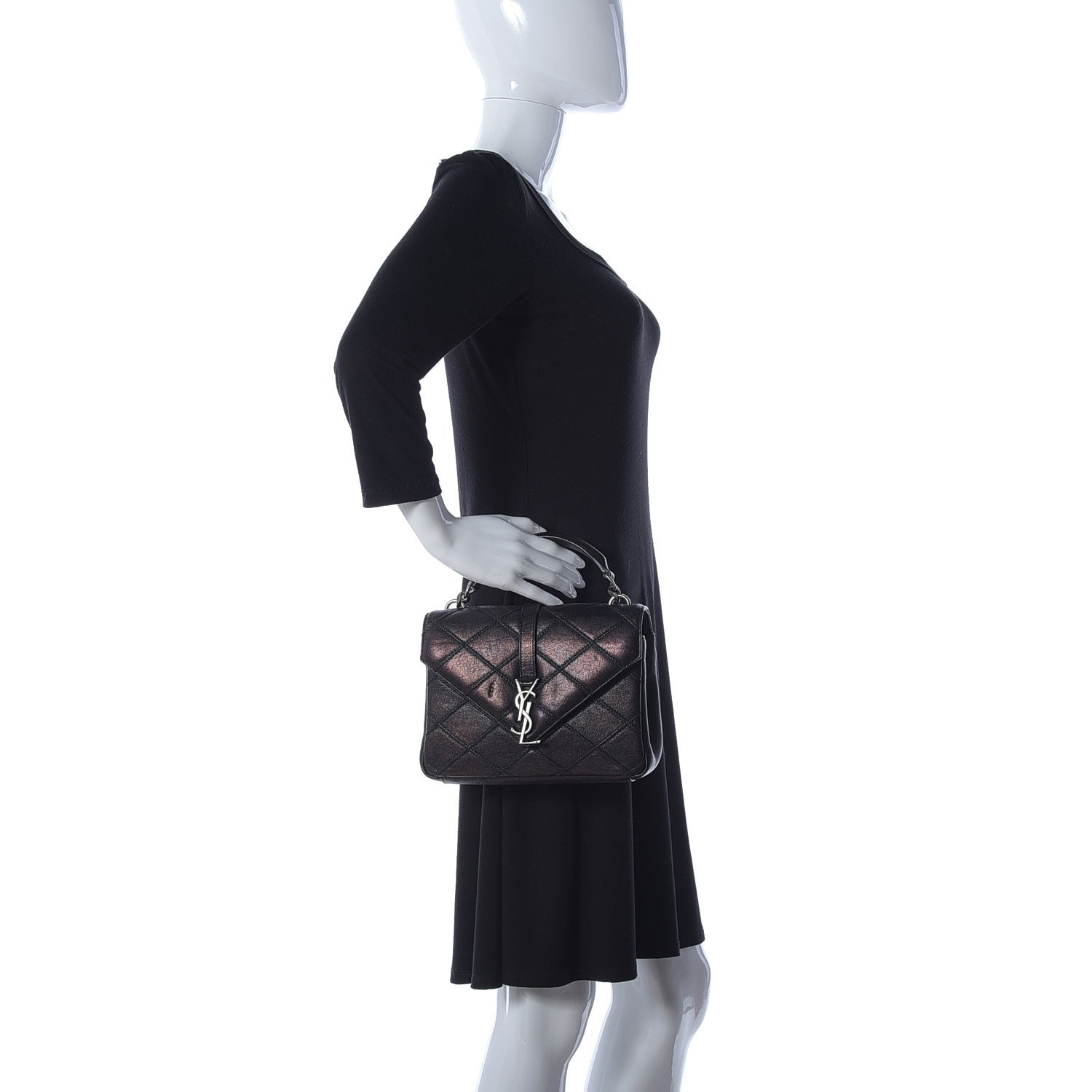 Saint Laurent Calfskin Matelasse Diamond Quilted Monogram Medium College Bag Black 3 of 10