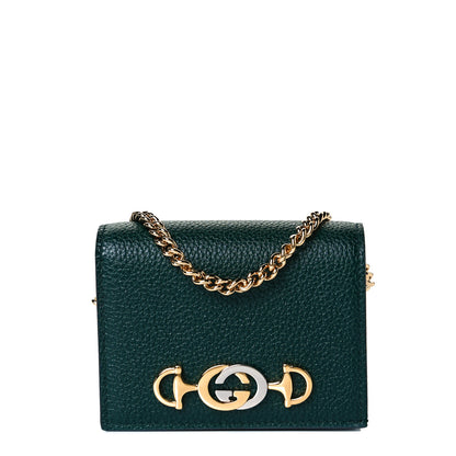 Gucci Grainy Calfskin Zumi Chain Card Case Wallet Vintage Green 1 of 7