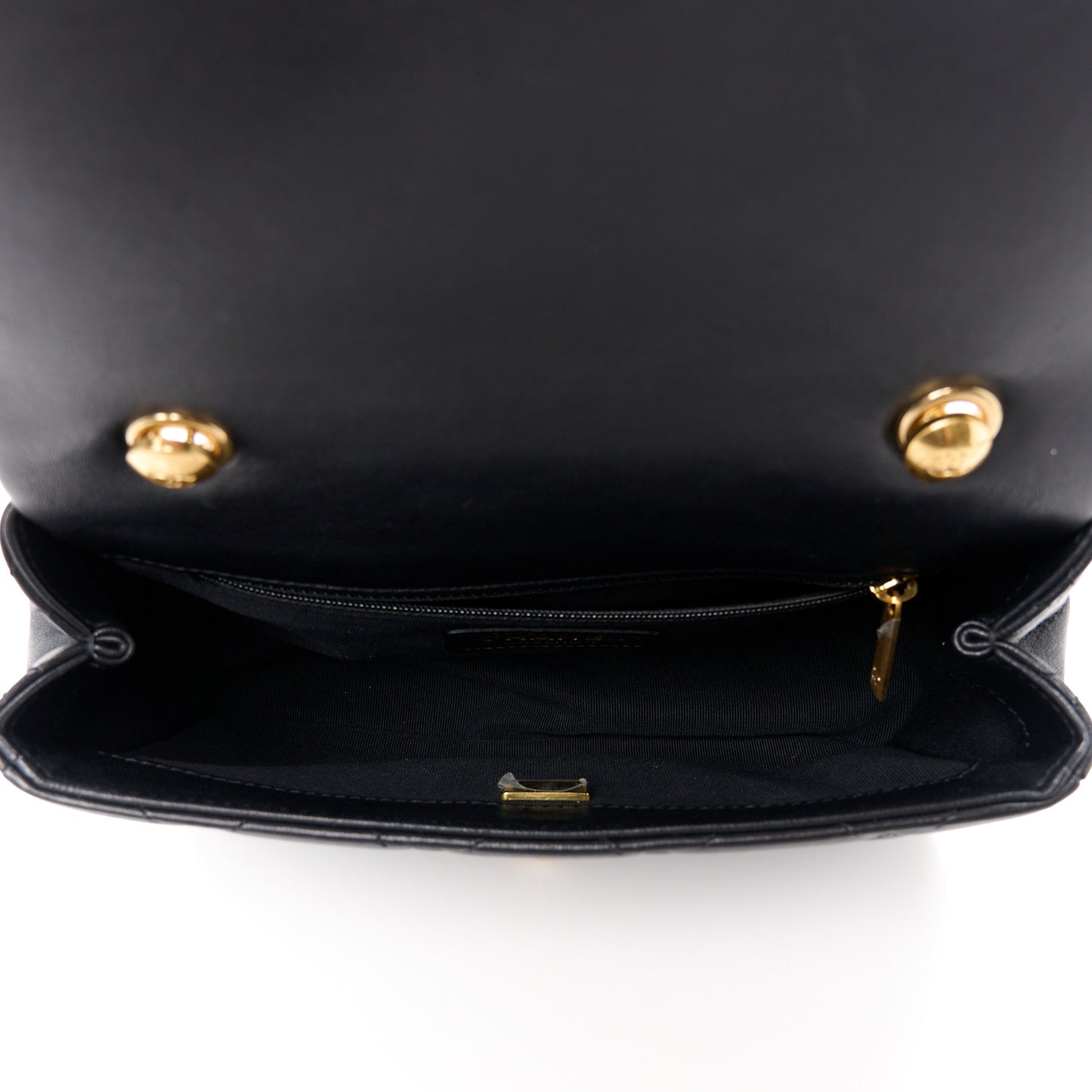 Lambskin Quilted Logo Flap With Handle Black