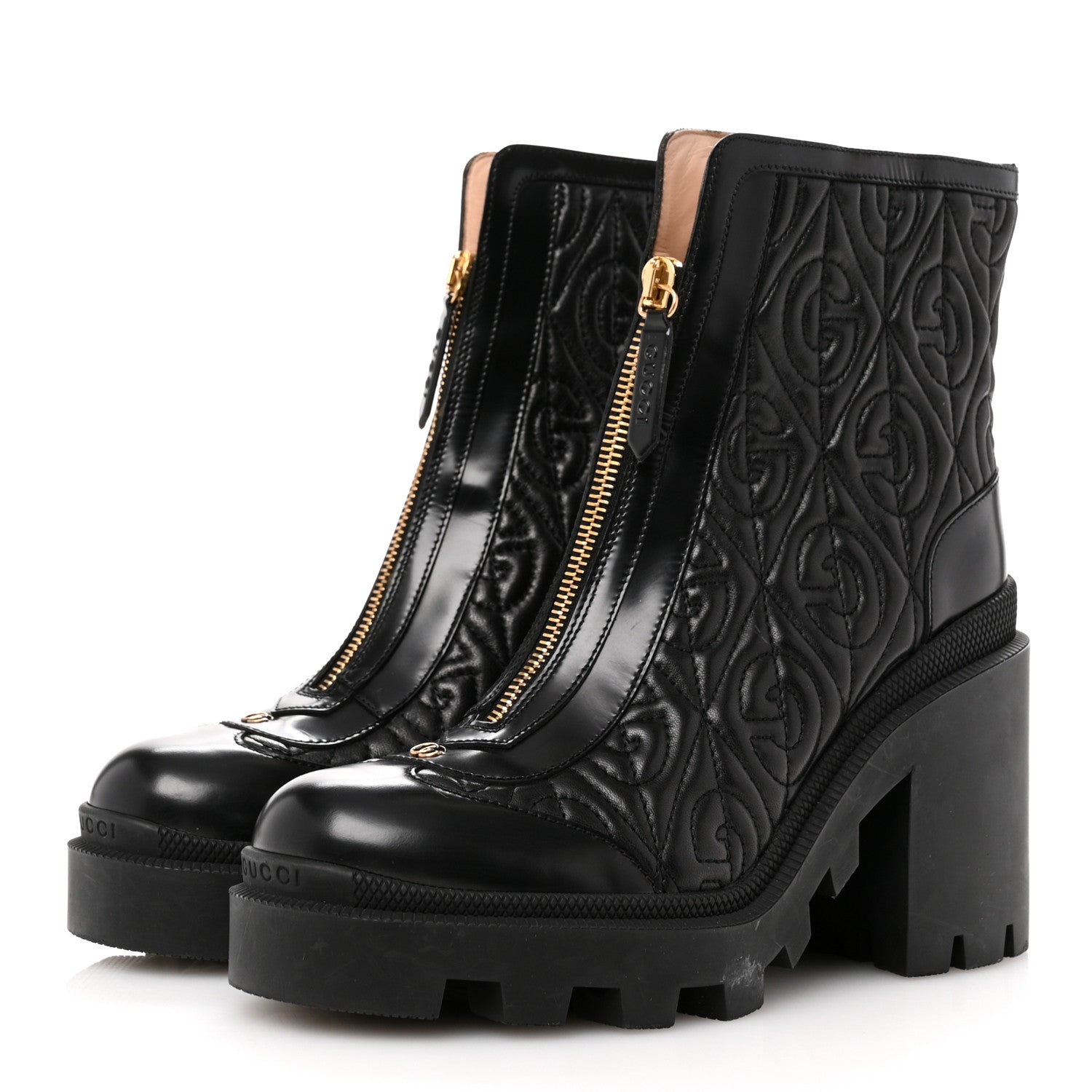 Gucci Calfskin Nappa Rhombus Quilted Trip Ankle Boots 37 Black 4 of 12