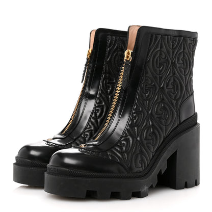 Gucci Calfskin Nappa Rhombus Quilted Trip Ankle Boots 37 Black 4 of 12