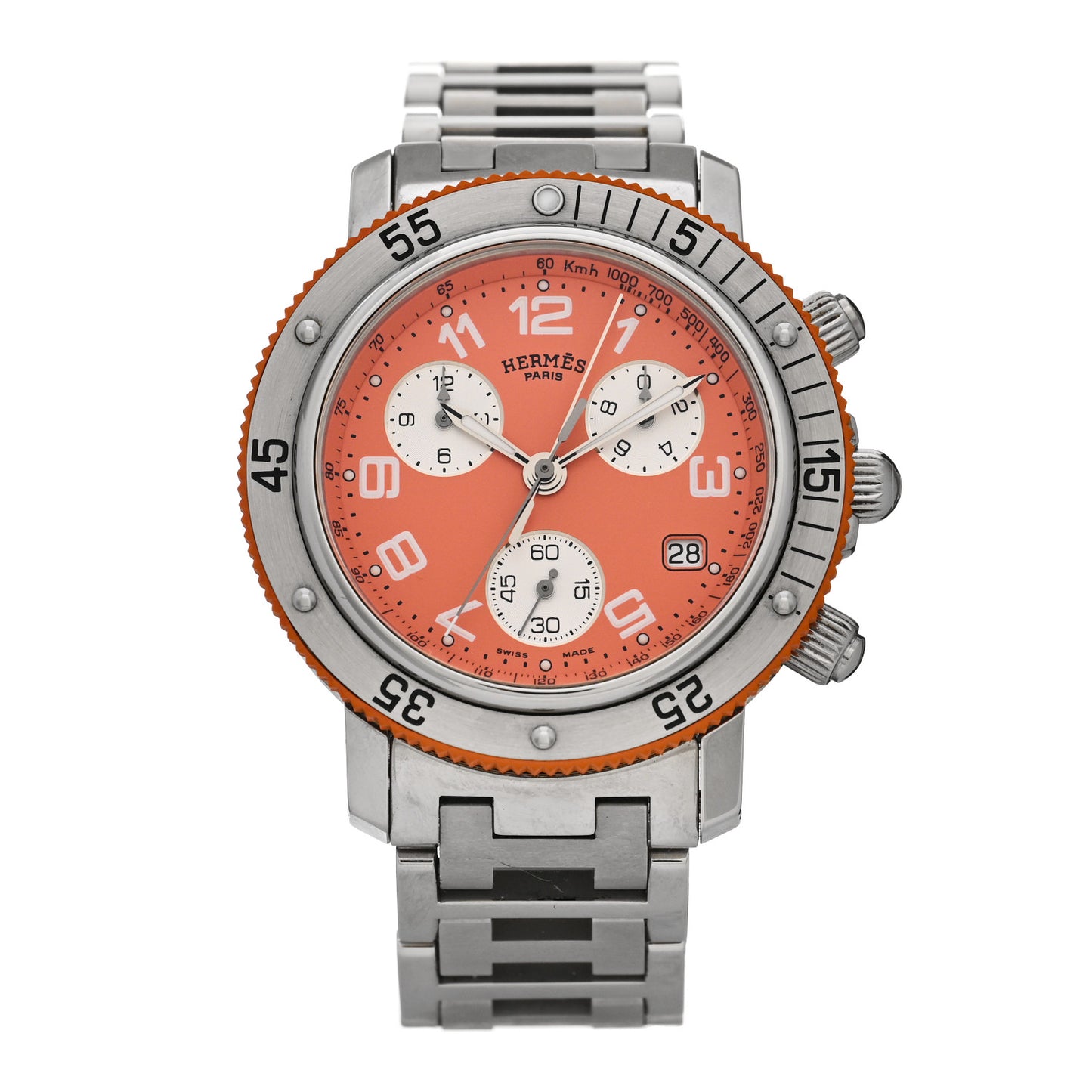 Stainless Steel 39mm Clipper Chronograph Quartz Watch Orange