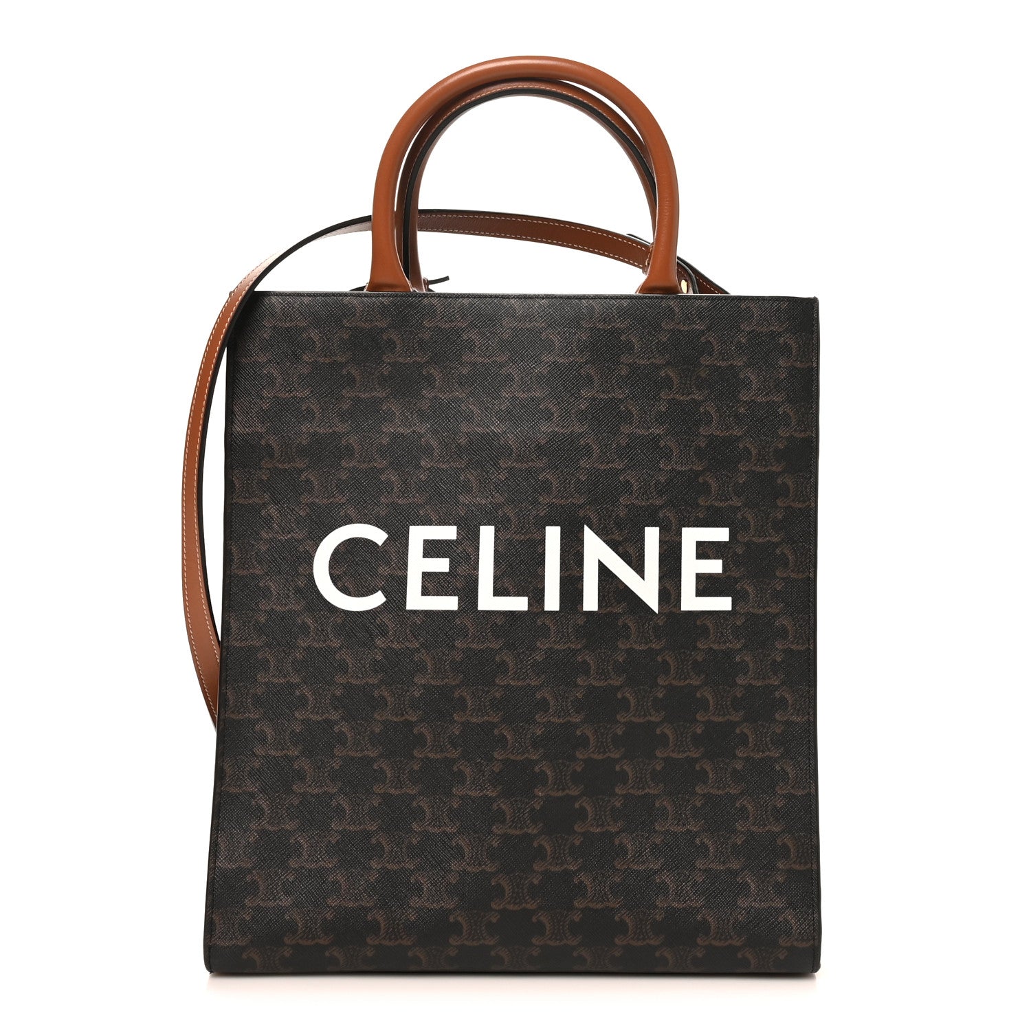 Celine Triomphe Canvas Calfskin Small Vertical Cabas Tan 1 of 9