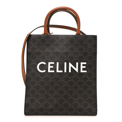 Celine Triomphe Canvas Calfskin Small Vertical Cabas Tan 1 of 9