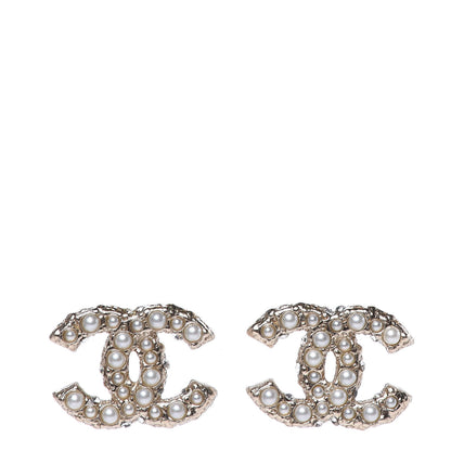 Chanel Pearl Crystal CC Earrings Light Gold 1 of 5