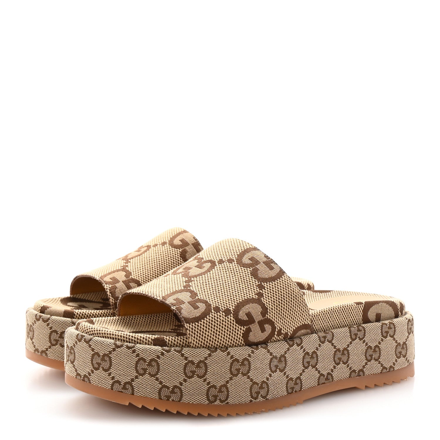 Gucci Monogram Maxi GG Angelina Platform 55mm Slide Sandals 39.5 Camel Ebony 4 of 10