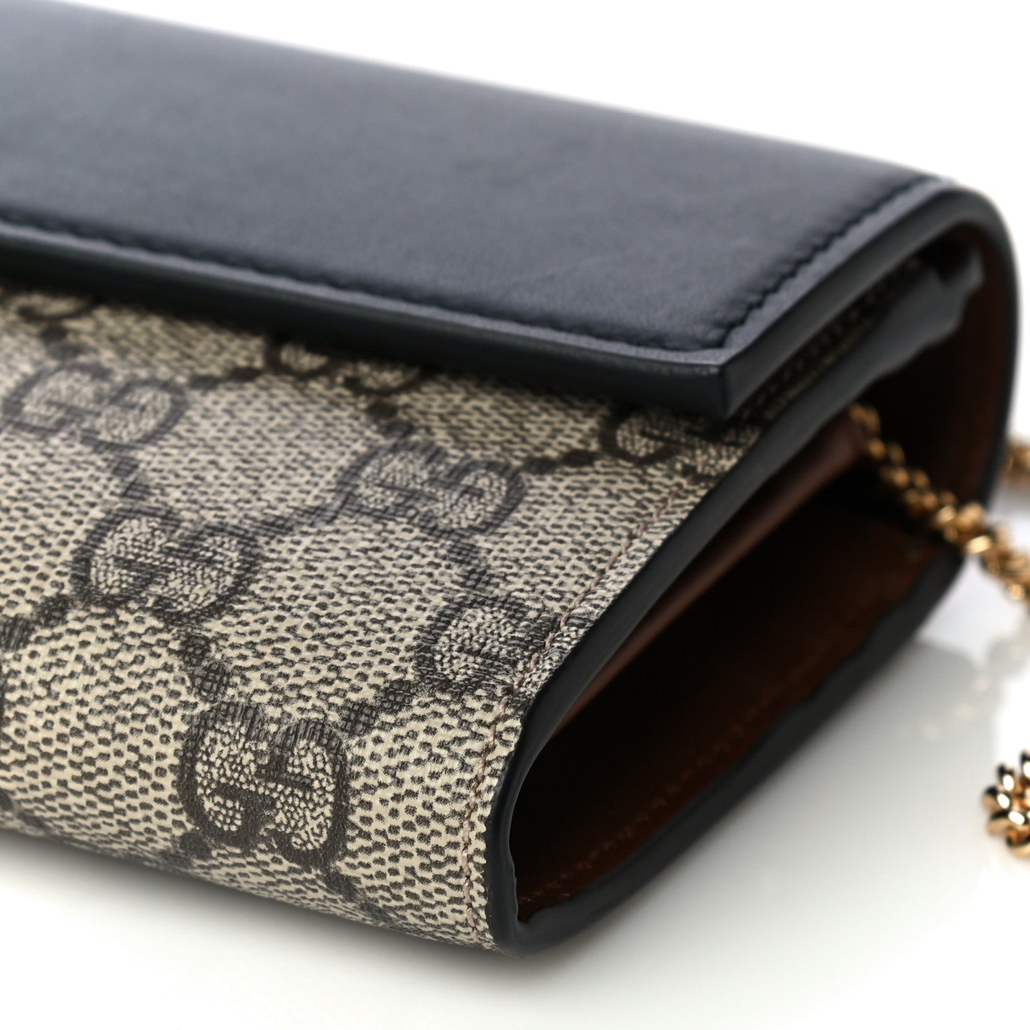 Gucci GG Supreme Monogram Moon Calfskin Padlock Continental Chain Wallet Beige Ebony Black 10 of 14
