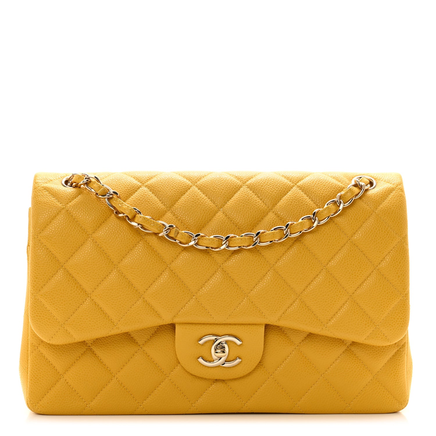 Chanel Caviar Quilted Jumbo Double Flap Yellow 1 of 13