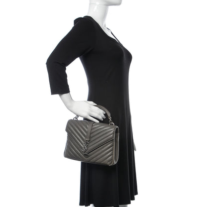 Saint Laurent Sheepskin Matelasse Chevron Monogram Medium College Bag Light Coal 3 of 10