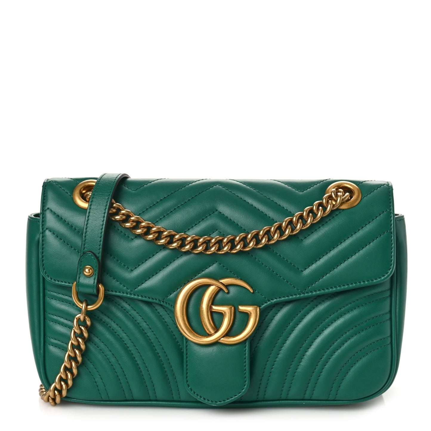 Calfskin Matelasse Small GG Marmont Shoulder Bag Emerald Green