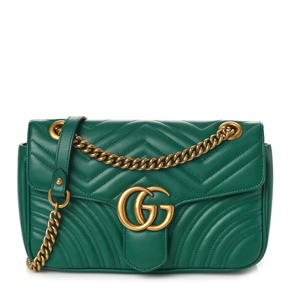 Gucci Calfskin Matelasse Small GG Marmont Shoulder Bag Emerald Green 1 of 9