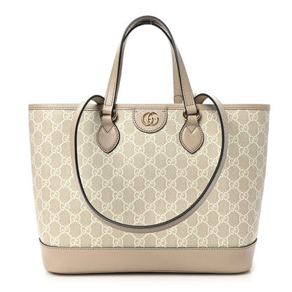 Gucci GG Supreme Monogram Textured Dollar Calfskin Small Ophidia Shoulder Tote Bag Beige Mystic White Oatmeal 1 of 10