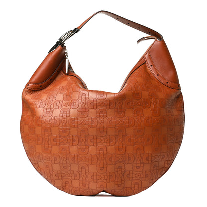 Gucci GGUCCI Calfskin Horsebit Embossed Glam Hobo Tan 1 of 17