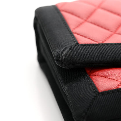 Chanel Lambskin Grosgrain Quilted Flap Red Black 15 of 17