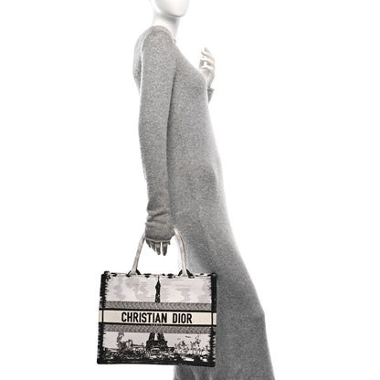 Christian Dior Canvas Embroidered Medium Paris Book Tote White Black 2 of 11