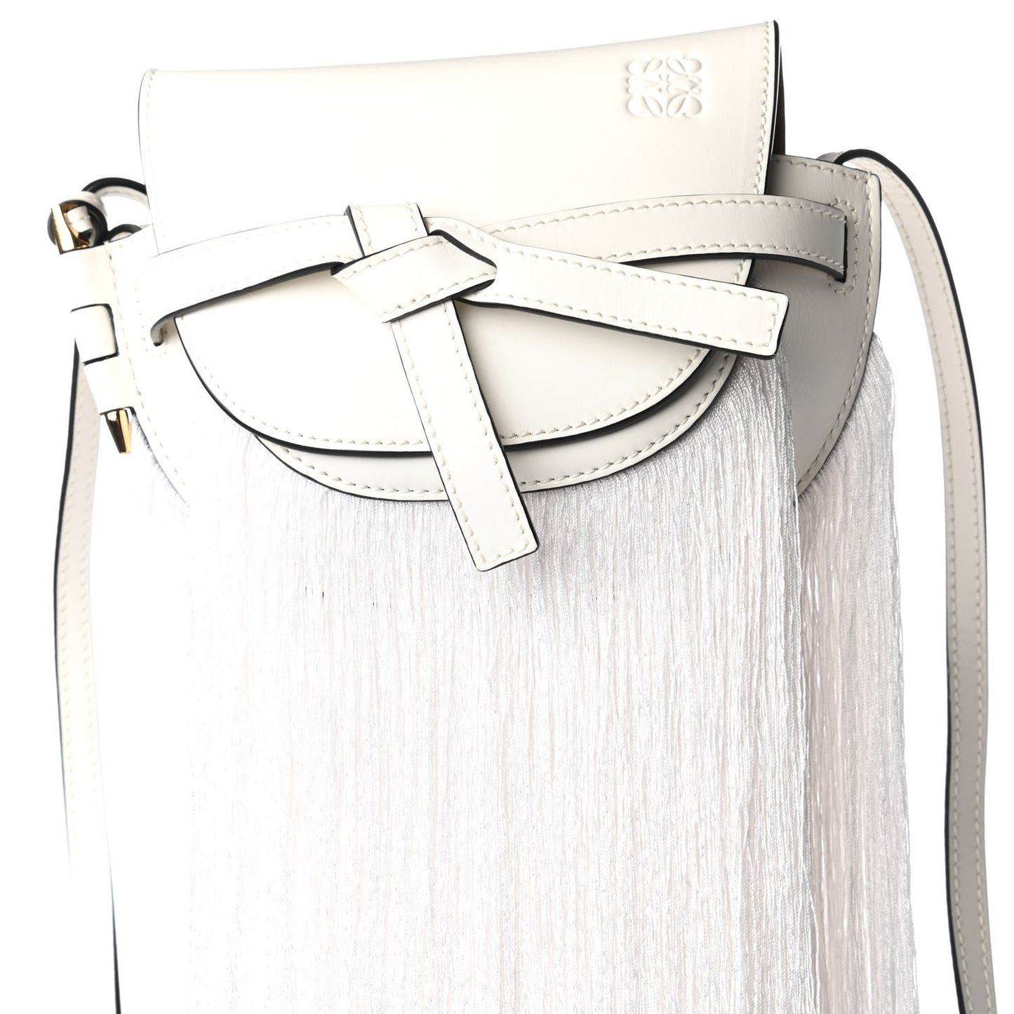 Calfskin Mini Fringe Gate Crossbody Bag White
