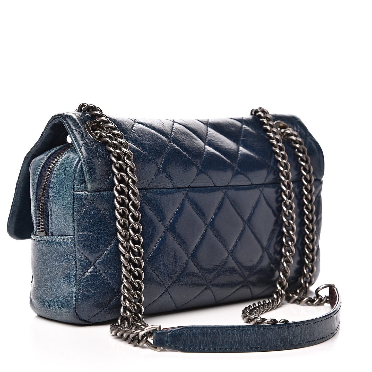 Glazed Calfskin Quilted Medium Duo Color Flap Blue